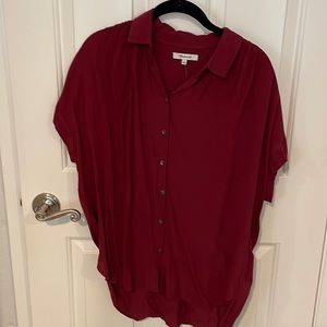 Burgundy high low button up